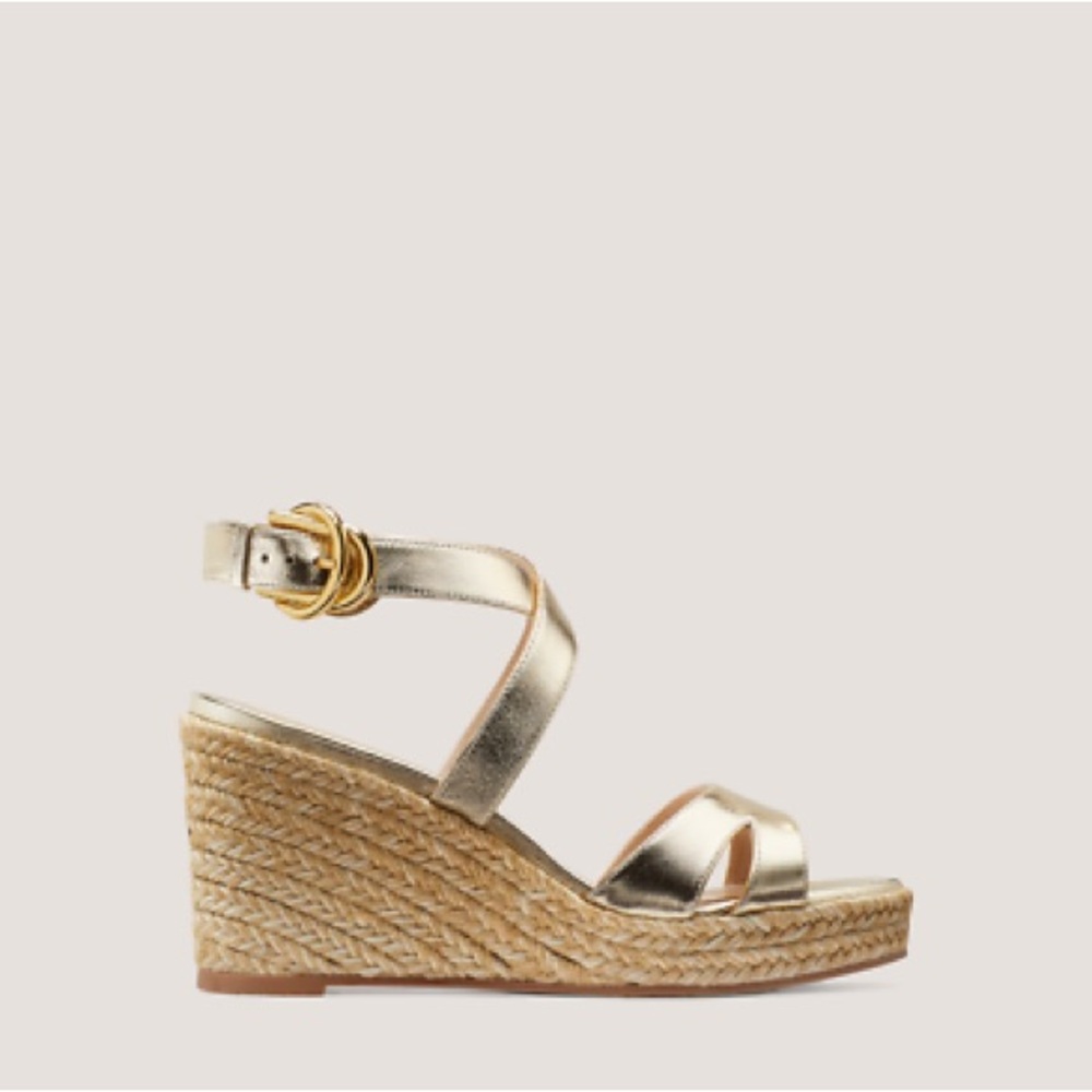 STUART WEITZMAN Zuzu Espadrille Wedge Heel Metallic Gold Size 10